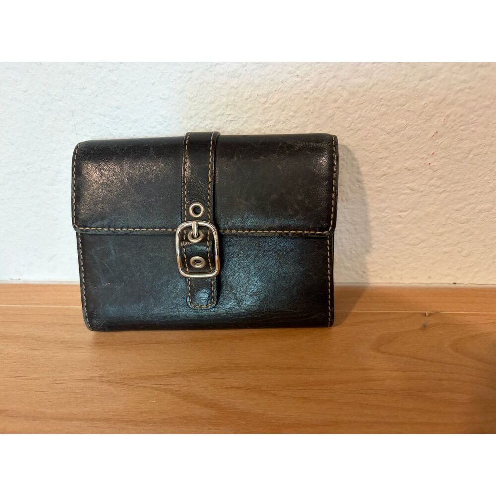 Vintage Coach Soho Black Leather Buckle Flap Wallet GUC